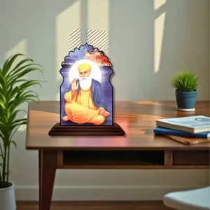 Car Dashboard/Table Top Gurunanak Wooden Temple Photo Stand  3x4 Inches, Compact & Stylish Spiritual Display For Car, Home & Office (Pack Of 1) (F22494)