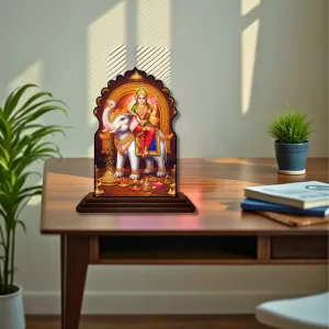 Car Dashboard/Table Top Goddess Durga Wooden Temple Photo Stand  3x4 Inches, Compact & Stylish Spiritual Display For Car, Home & Office (Pack Of 1) (F22509)