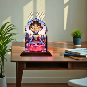 Car Dashboard/Table Top Lord Vishnu Wooden Temple Photo Stand  3x4 Inches, Compact & Stylish Spiritual Display For Car, Home & Office (Pack Of 1) (F22513)