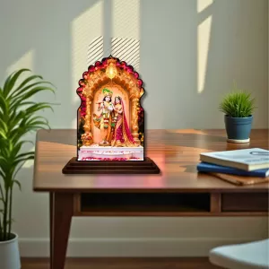 Car Dashboard/Table Top Radha Krishna Wooden Temple Photo Stand 3x4 Inches, Compact & Stylish Spiritual Display For Car, Home & Office (Pack Of 1) (F22515) Car Dashboard/Table Top Radha Krishna Wooden Temple Photo Stand 3x4 Inches, Compact & Stylish Spiritual Display For Car, Home & Office (Pack Of 1) (F22515)
