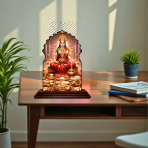 Car Dashboard/Table Top Goddess Lakshmi Wooden Temple Photo Stand 3x4 Inches, Compact & Stylish Spiritual Display For Car, Home & Office (Pack Of 1) (F22520) Car Dashboard/Table Top Goddess Lakshmi Wooden Temple Photo Stand 3x4 Inches, Compact & Stylish Spiritual Display For Car, Home & Office (Pack Of 1) (F22520)