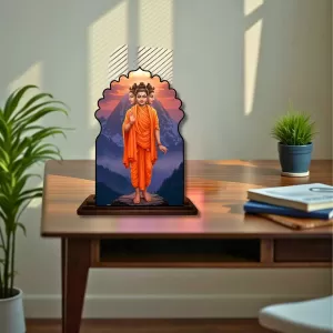 Car Dashboard/Table Top Lord Dattatreya Wooden Temple Photo Stand  3x4 Inches, Compact & Stylish Spiritual Display For Car, Home & Office (Pack Of 1) (F22523)