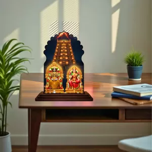 Car Dashboard/Table Top Khadri Lakshmi Narasimha  Wooden Temple Photo Stand  3x4 Inches, Compact & Stylish Spiritual Display For Car, Home & Office (Pack Of 1) (F22525)