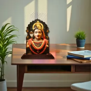 Car Dashboard/Table Top Arthanareeshwar Wooden Temple Photo Stand  3x4 Inches, Compact & Stylish Spiritual Display For Car, Home & Office (Pack Of 1) (F22531)