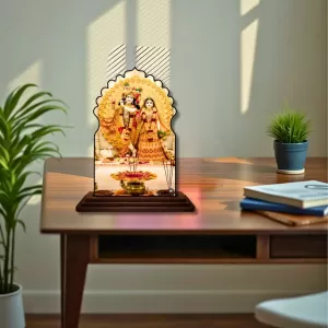Car Dashboard/Table Top Radha Krishna Wooden Temple Photo Stand 3x4 Inches, Compact & Stylish Spiritual Display For Car, Home & Office (Pack Of 1) (F22539) Car Dashboard/Table Top Radha Krishna Wooden Temple Photo Stand 3x4 Inches, Compact & Stylish Spiritual Display For Car, Home & Office (Pack Of 1) (F22539)
