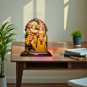 Car Dashboard/Table Top Radha Krishna Wooden Temple Photo Stand 3x4 Inches, Compact & Stylish Spiritual Display For Car, Home & Office (Pack Of 1) (F22542) Car Dashboard/Table Top Radha Krishna Wooden Temple Photo Stand 3x4 Inches, Compact & Stylish Spiritual Display For Car, Home & Office (Pack Of 1) (F22542)