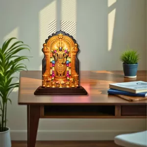 Car Dashboard/Table Top Lord Balaji Wooden Temple Photo Stand  3x4 Inches, Compact & Stylish Spiritual Display For Car, Home & Office (Pack Of 1) (F22548)