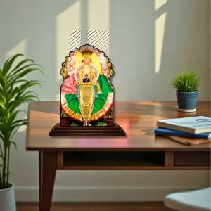 Car Dashboard/Table Top Kolhapur Mahalaxmi Wooden Temple Photo Stand  3x4 Inches, Compact & Stylish Spiritual Display For Car, Home & Office (Pack Of 1) (F22557)