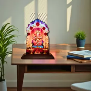Car Dashboard/Table Top Lord Ganesha Wooden Temple Photo Stand  3x4 Inches, Compact & Stylish Spiritual Display For Car, Home & Office (Pack Of 1) (F22559)