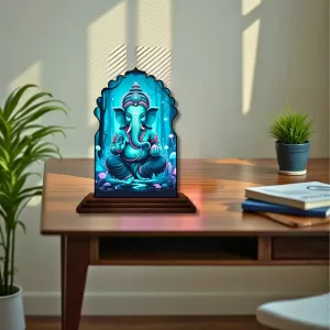Car Dashboard/Table Top Lord Ganesha Wooden Temple Photo Stand  3x4 Inches, Compact & Stylish Spiritual Display For Car, Home & Office (Pack Of 1) (F22563)