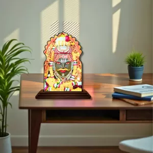 Car Dashboard/Table Top Mahakaleshwar Jyotirlinga Wooden Temple Photo Stand  3x4 Inches, Compact & Stylish Spiritual Display For Car, Home & Office (Pack Of 1) (F22574)