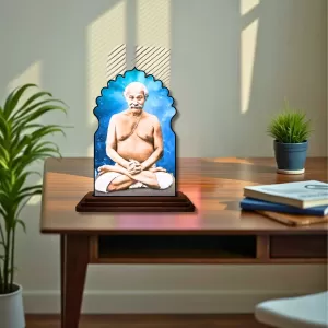 Car Dashboard/Table Top Neem Karoli Baba Wooden Temple Photo Stand  3x4 Inches, Compact & Stylish Spiritual Display For Car, Home & Office (Pack Of 1) (F22578)