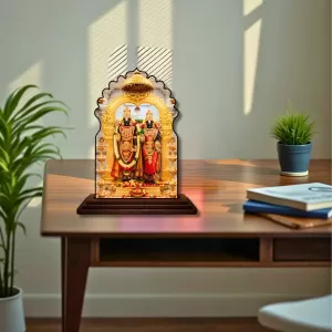 Car Dashboard/Table Top Tirupati Balaji  Wooden Temple Photo Stand  3x4 Inches, Compact & Stylish Spiritual Display For Car, Home & Office (Pack Of 1) (F22580)