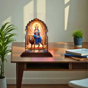 Car Dashboard/Table Top Goddess Durga Wooden Temple Photo Stand  3x4 Inches, Compact & Stylish Spiritual Display For Car, Home & Office (Pack Of 1) (F22582)