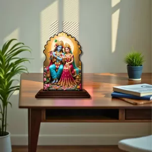 Car Dashboard/Table Top Radha Krishna Wooden Temple Photo Stand 3x4 Inches, Compact & Stylish Spiritual Display For Car, Home & Office (Pack Of 1) (F22584) Car Dashboard/Table Top Radha Krishna Wooden Temple Photo Stand 3x4 Inches, Compact & Stylish Spiritual Display For Car, Home & Office (Pack Of 1) (F22584)