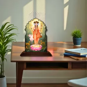 Car Dashboard/Table Top Lord Dattatreya Wooden Temple Photo Stand  3x4 Inches, Compact & Stylish Spiritual Display For Car, Home & Office (Pack Of 1) (F22586)