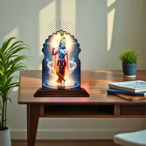 Car Dashboard/Table Top Lord Krishna Wooden Temple Photo Stand 3x4 Inches, Compact & Stylish Spiritual Display For Car, Home & Office (Pack Of 1) (F22595) Car Dashboard/Table Top Lord Krishna Wooden Temple Photo Stand 3x4 Inches, Compact & Stylish Spiritual Display For Car, Home & Office (Pack Of 1) (F22595)