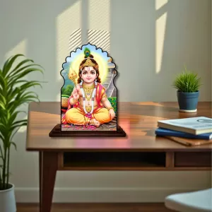 Car Dashboard/Table Top Lord Krishna Wooden Temple Photo Stand  3x4 Inches, Compact & Stylish Spiritual Display For Car, Home & Office (Pack Of 1) (F22597)