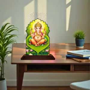 Car Dashboard/Table Top Lord Ganesha Wooden Temple Photo Stand  3x4 Inches, Compact & Stylish Spiritual Display For Car, Home & Office (Pack Of 1) (F22600)