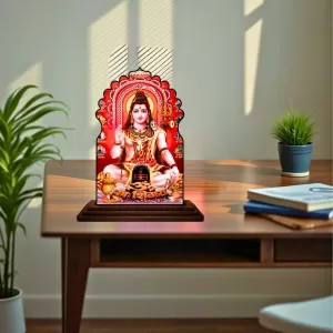 Car Dashboard/Table Top Lord Shiva Wooden Temple Photo Stand  3x4 Inches, Compact & Stylish Spiritual Display For Car, Home & Office (Pack Of 1) (F22601)