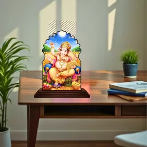 Car Dashboard/Table Top Lord Ganesha Wooden Temple Photo Stand  3x4 Inches, Compact & Stylish Spiritual Display For Car, Home & Office (Pack Of 1) (F22603)