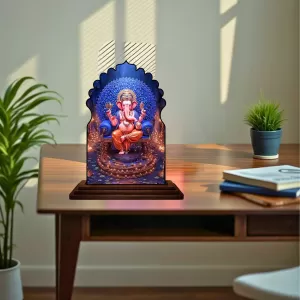 Car Dashboard/Table Top Lord Ganesha Wooden Temple Photo Stand  3x4 Inches, Compact & Stylish Spiritual Display For Car, Home & Office (Pack Of 1) (F22604)