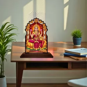Car Dashboard/Table Top Goddess Laxmi Wooden Temple Photo Stand  3x4 Inches, Compact & Stylish Spiritual Display For Car, Home & Office (Pack Of 1) (F22612)