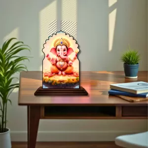 Car Dashboard/Table Top Lord Ganesha Wooden Temple Photo Stand  3x4 Inches, Compact & Stylish Spiritual Display For Car, Home & Office (Pack Of 1) (F22623)