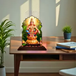 Car Dashboard/Table Top Lord Ayyappan Wooden Temple Photo Stand  3x4 Inches, Compact & Stylish Spiritual Display For Car, Home & Office (Pack Of 1) (F22630)
