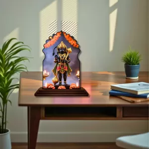 Car Dashboard/Table Top Lord Hanuman Wooden Temple Photo Stand  3x4 Inches, Compact & Stylish Spiritual Display For Car, Home & Office (Pack Of 1) (F22634)