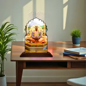 Car Dashboard/Table Top Swami Prabhupada  Wooden Temple Photo Stand  3x4 Inches, Compact & Stylish Spiritual Display For Car, Home & Office (Pack Of 1) (F22635)