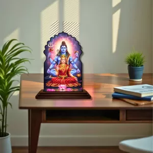 Car Dashboard/Table Top Lord Shiva Wooden Temple Photo Stand  3x4 Inches, Compact & Stylish Spiritual Display For Car, Home & Office (Pack Of 1) (F22640)