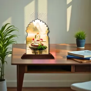Car Dashboard/Table Top Shiv Lingam Wooden Temple Photo Stand  3x4 Inches, Compact & Stylish Spiritual Display For Car, Home & Office (Pack Of 1) (F22641)