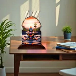Car Dashboard/Table Top Shiv Lingam Wooden Temple Photo Stand  3x4 Inches, Compact & Stylish Spiritual Display For Car, Home & Office (Pack Of 1) (F22643)