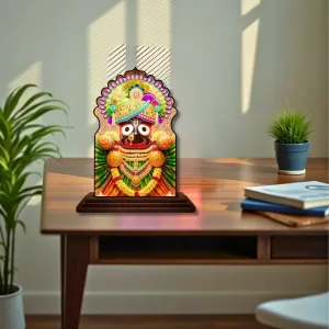 Car Dashboard/Table Top Lord Jagannath Wooden Temple Photo Stand  3x4 Inches, Compact & Stylish Spiritual Display For Car, Home & Office (Pack Of 1) (F22644)