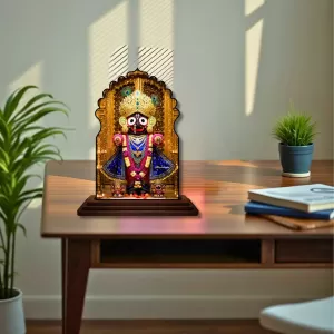 Car Dashboard/Table Top Lord Jagannath Wooden Temple Photo Stand  3x4 Inches, Compact & Stylish Spiritual Display For Car, Home & Office (Pack Of 1) (F22645)