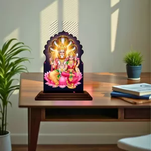 Car Dashboard/Table Top Lakshmi Narasimha Swami Wooden Temple Photo Stand  3x4 Inches, Compact & Stylish Spiritual Display For Car, Home & Office (Pack Of 1) (F22646)