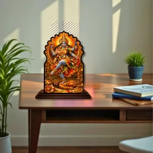 Car Dashboard/Table Top Goddess Kali Wooden Temple Photo Stand  3x4 Inches, Compact & Stylish Spiritual Display For Car, Home & Office (Pack Of 1) (F22652)