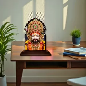 Car Dashboard/Table Top Khatu Shyam Wooden Temple Photo Stand  3x4 Inches, Compact & Stylish Spiritual Display For Car, Home & Office (Pack Of 1) (F22657)