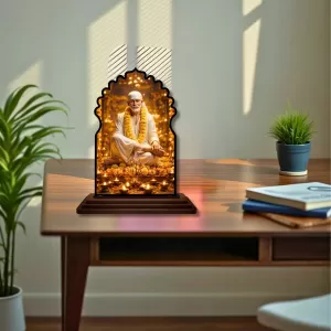 Car Dashboard/Table Top Lord Saibaba Wooden Temple Photo Stand 3x4 Inches, Compact & Stylish Spiritual Display For Car, Home & Office (Pack Of 1) (F22660) Car Dashboard/Table Top Lord Saibaba Wooden Temple Photo Stand 3x4 Inches, Compact & Stylish Spiritual Display For Car, Home & Office (Pack Of 1) (F22660)