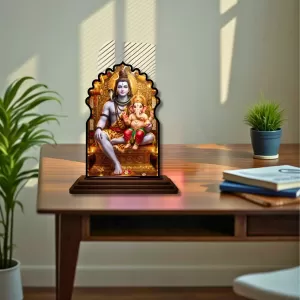 Car Dashboard/Table Top Lord Shiva Wooden Temple Photo Stand  3x4 Inches, Compact & Stylish Spiritual Display For Car, Home & Office (Pack Of 1) (F22662)