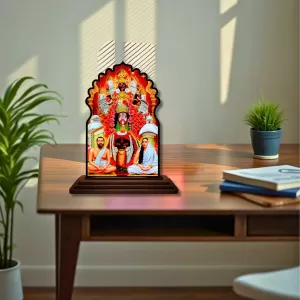 Car Dashboard/Table Top Spiritual Gurus Wooden Temple Photo Stand  3x4 Inches, Compact & Stylish Spiritual Display For Car, Home & Office (Pack Of 1) (F22664)