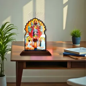 Car Dashboard/Table Top Kali Maa With Ramakrishna Paramahamsa Wooden Temple Photo Stand  3x4 Inches, Compact & Stylish Spiritual Display For Car, Home & Office (Pack Of 1) (F22670)
