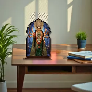 Car Dashboard/Table Top Maa Durga Wooden Temple Photo Stand  3x4 Inches, Compact & Stylish Spiritual Display For Car, Home & Office (Pack Of 1) (F22673)