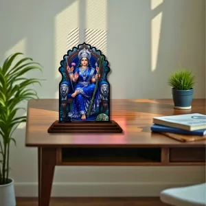Car Dashboard/Table Top Maa Durga Wooden Temple Photo Stand  3x4 Inches, Compact & Stylish Spiritual Display For Car, Home & Office (Pack Of 1) (F22674)