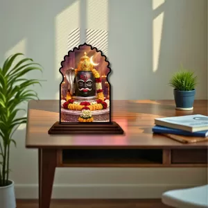 Car Dashboard/Table Top Mahakaleshwar Jyothirlingam Wooden Temple Photo Stand 3x4 Inches, Compact & Stylish Spiritual Display For Car, Home & Office (Pack Of 1) (F22675) Car Dashboard/Table Top Mahakaleshwar Jyothirlingam Wooden Temple Photo Stand 3x4 Inches, Compact & Stylish Spiritual Display For Car, Home & Office (Pack Of 1) (F22675)