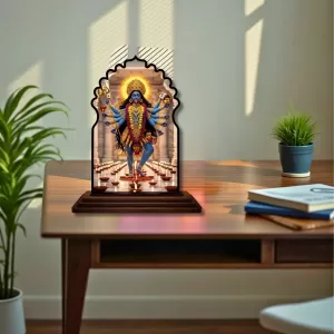 Car Dashboard/Table Top Goddess Kali Maa Wooden Temple Photo Stand  3x4 Inches, Compact & Stylish Spiritual Display For Car, Home & Office (Pack Of 1) (F22678)