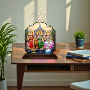 Car Dashboard/Table Top Goddess Lakshmi Parvathi Saraswathi Wooden Rectangle Photo Stand  3x4 Inches, Compact & Stylish Spiritual Display For Car, Home & Office (Pack Of 1) (F22200)