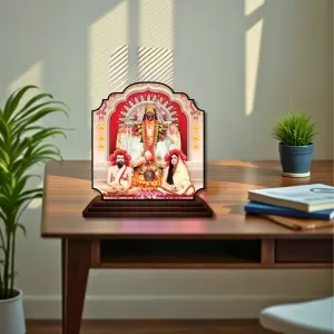 Car Dashboard/Table Top Kali Maa With Ramakrishna Paramahamsa And Sarada Devi Wooden Rectangle Photo Stand &acirc;&euro;&ldquo; 3x4 Inches, Compact & Stylish Spiritual Display For Car, Home & Office (Pack Of 1) (F22205)