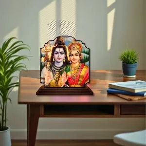 Car Dashboard/Table Top Lord Shiva And Parvathi Wooden Rectangle Photo Stand 3x4 Inches, Compact & Stylish Spiritual Display For Car, Home & Office (Pack Of 1) (F22207) Car Dashboard/Table Top Lord Shiva And Parvathi Wooden Rectangle Photo Stand 3x4 Inches, Compact & Stylish Spiritual Display For Car, Home & Office (Pack Of 1) (F22207)